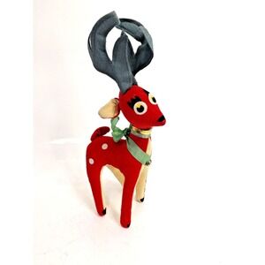 Vintage plush Reindeer Red Velvet Christmas Decor figurine 9" tall